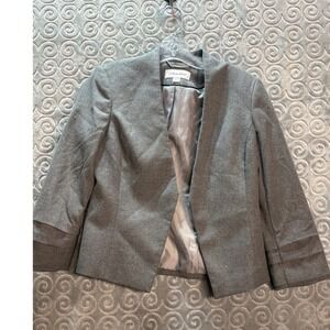 Calvin Klein Blazer Jacket Gray 3/4‎ Sleeve Open Front Professional Career